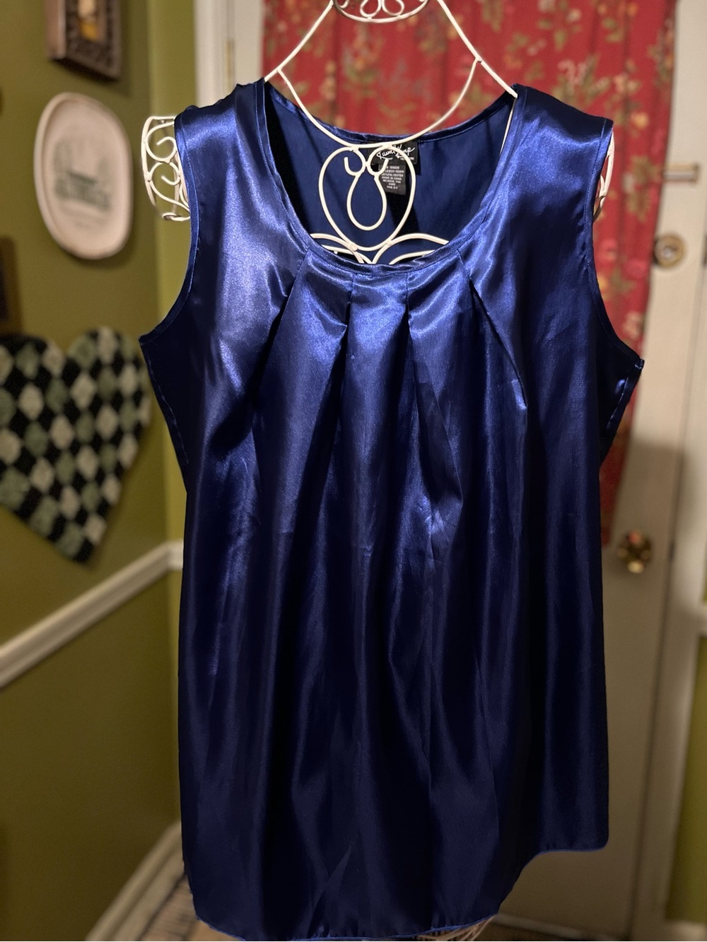 Russell Kemp Satin Pleated Royal Blue Sleeveless Blouse 2X